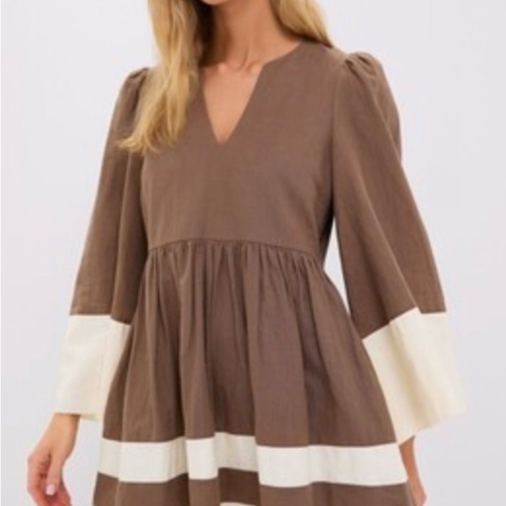 TUCKERNUCK Mocha and Cream Cotton Linen Izzie Dress size XL